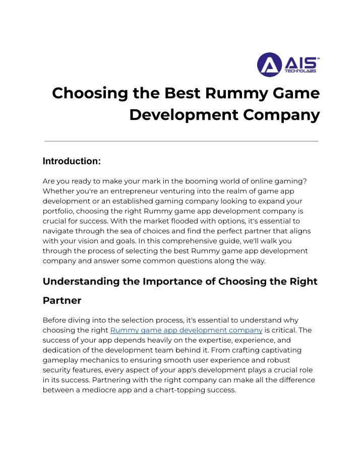 choosing the best rummy game development company