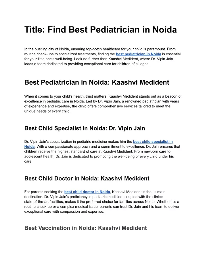 title find best pediatrician in noida