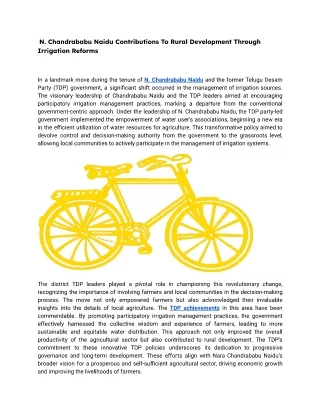 N. Chandrababu Naidu Contributions To Rural Development Through Irrigation Refo