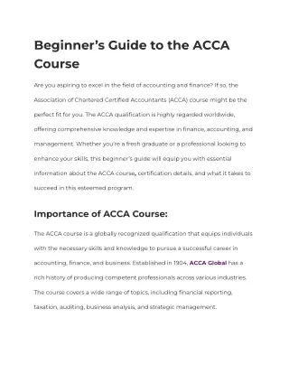 Beginner’s Guide to the ACCA Course - ZELL Education
