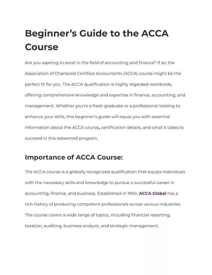 beginner s guide to the acca course