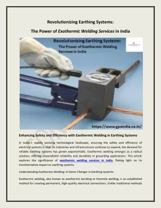 Revolutionizing Earthing Systems The Power of Exothermic Welding Services in India