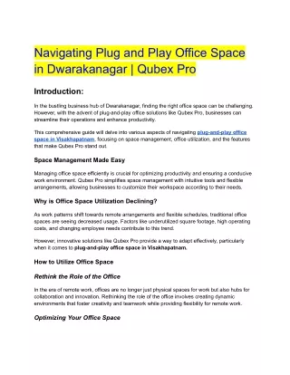 Navigating Plug and Play Office Space in Dwarakanagar _ Qubex Pro