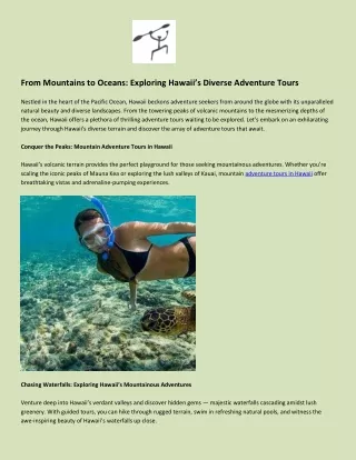 Exciting Adventure Tours in Hawaii By Maui Adventure Tours