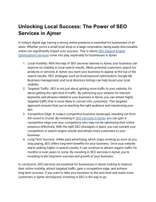 Unlocking Local Success_ The Power of SEO Services in Ajmer