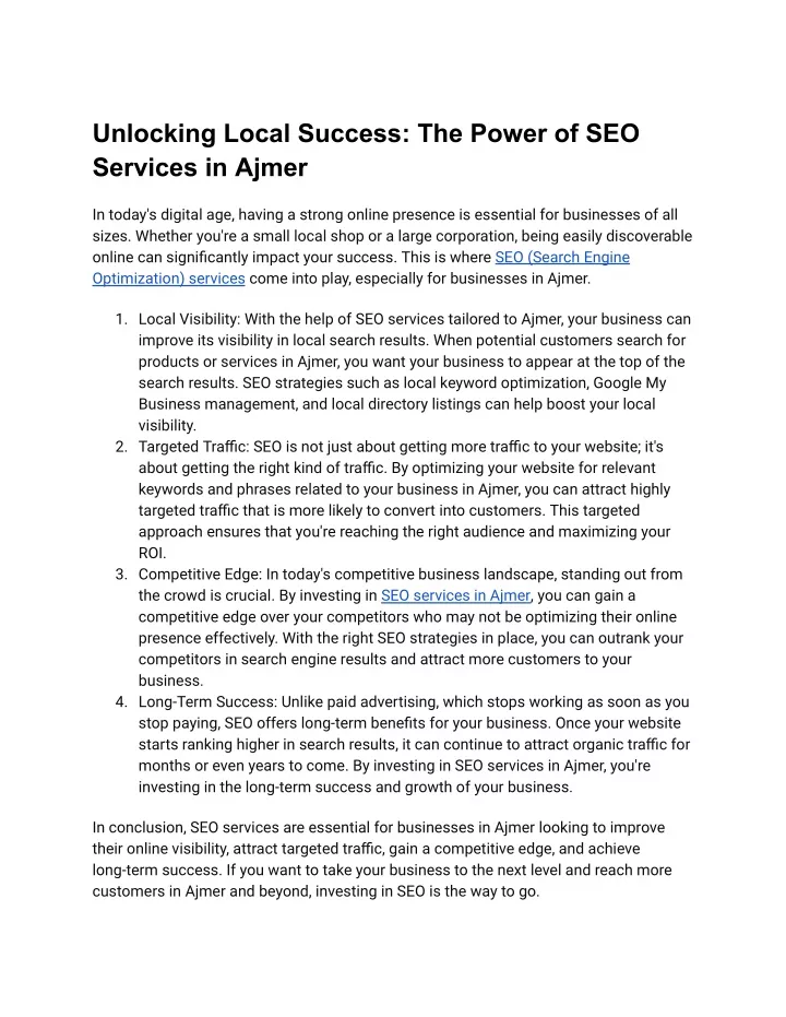 unlocking local success the power of seo services