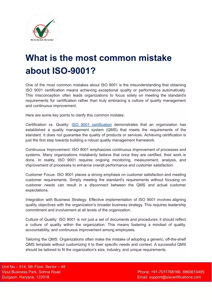 what is the most common mistake about iso 9001