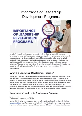 Importance of Leadership Development Programs