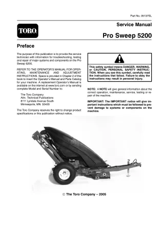 Toro Pro Sweep 5200 Service Repair Manual
