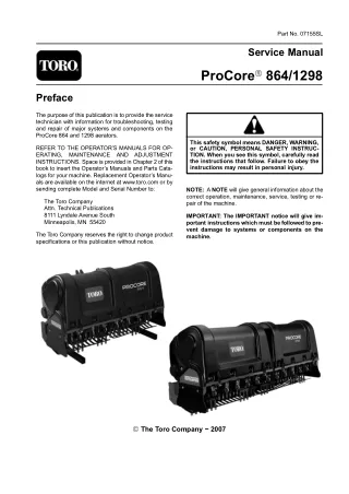 Toro ProCore 864 1298 Service Repair Manual