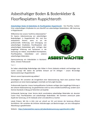 Asbesthaltiger Boden & Bodenkleber & Floorflexplatten Ruppichteroth