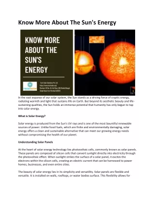 Know More About The Sun's Energy