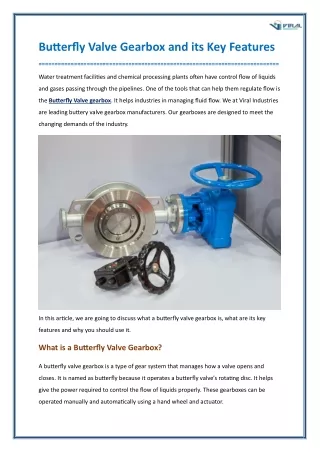 Butterfly Valve Gearbox and its Key Features