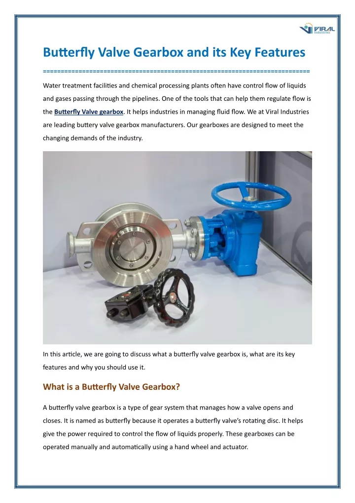 butterfly valve gearbox and its key features