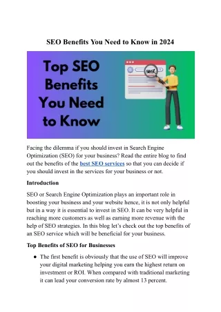 SEO Benefits You Need to Know