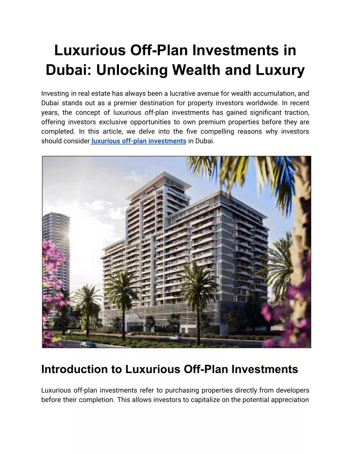 luxurious off plan investments in dubai unlocking