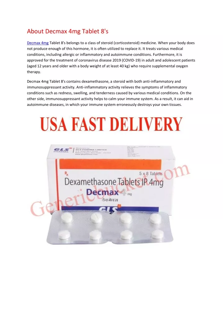 about decmax 4mg tablet 8 s