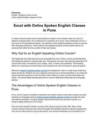 Excel with Online Spoken English Classes in Pune