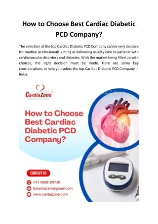 How to Choose Best Cardiac Diabetic PCD Company?