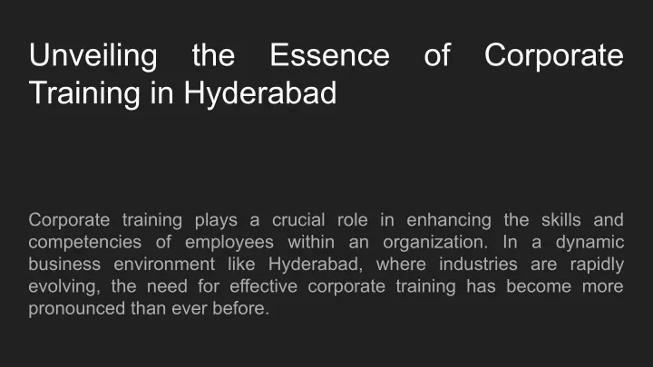 unveiling the essence of corporate training