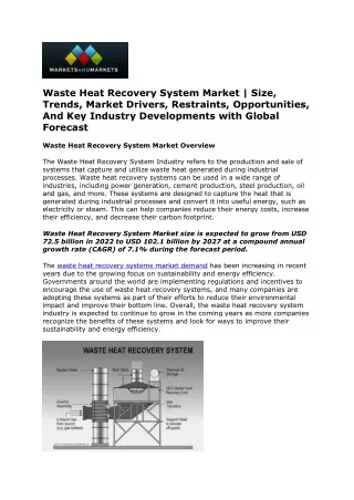 Waste Heat Recovery System Market: Trends and Opportunities