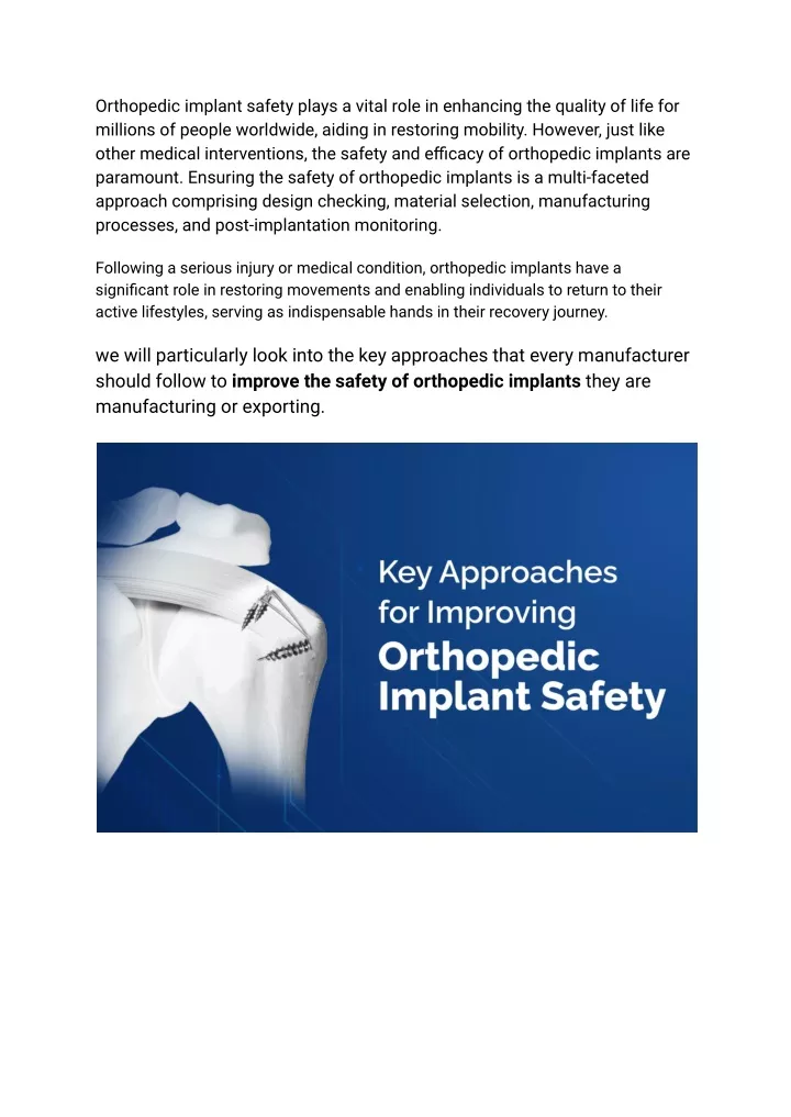 orthopedic implant safety plays a vital role