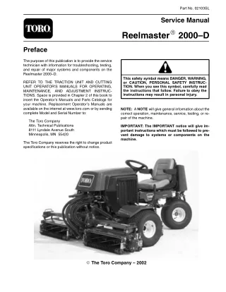 Toro Reelmaster 2000D Mower Service Repair Manual