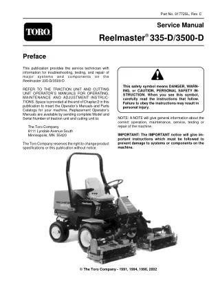 Toro Reelmaster 3500-D Mower Service Repair Manual