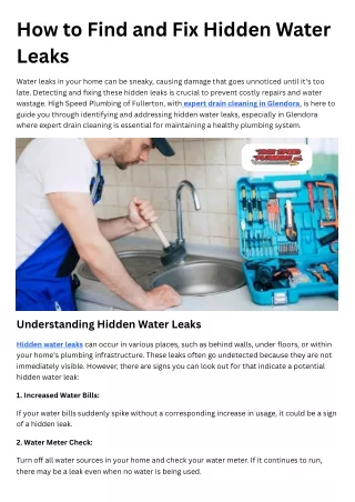 How to Find and Fix Hidden Water Leaks