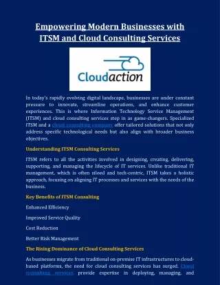 Empowering Modern Businesses with ITSM and Cloud Consulting Services