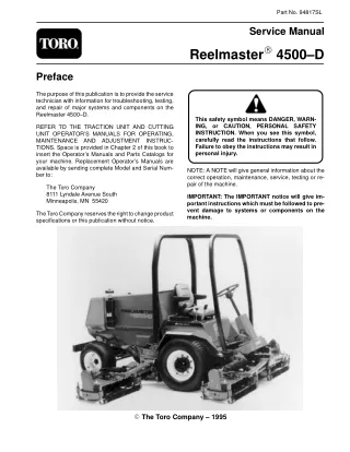 Toro Reelmaster 4500D Mower Service Repair Manual