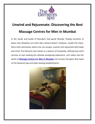 Unwind and Rejuvenate Discovering the Best Massage Centres for Men in Mumbai