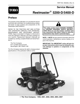Toro Reelmaster 5400-D Mower Service Repair Manual