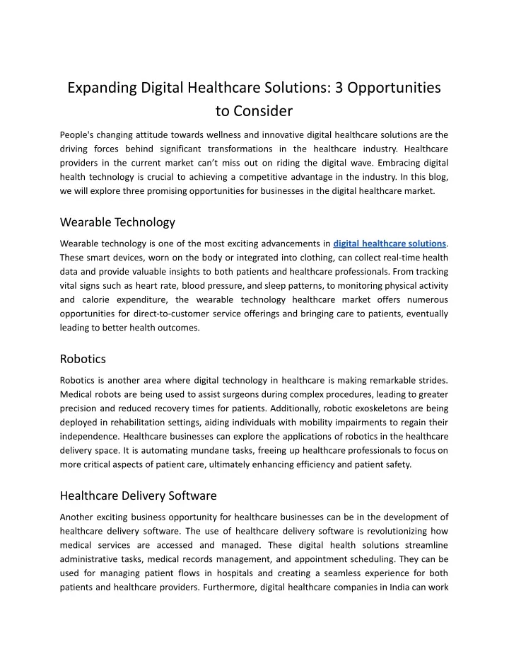 expanding digital healthcare solutions