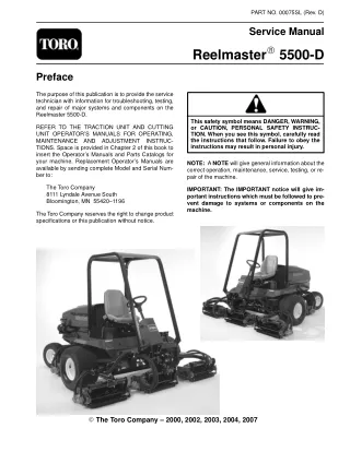 Toro Reelmaster 5500D Mower Service Repair Manual