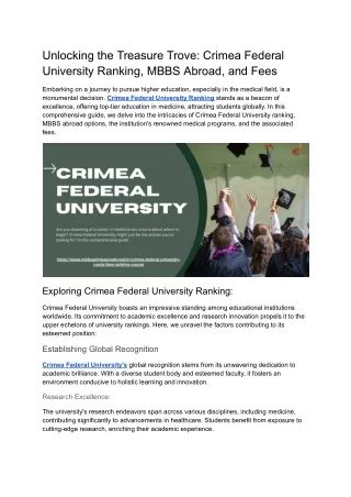 Unlocking the Treasure Trove_ Crimea Federal University Ranking, MBBS Abroad, and Fees