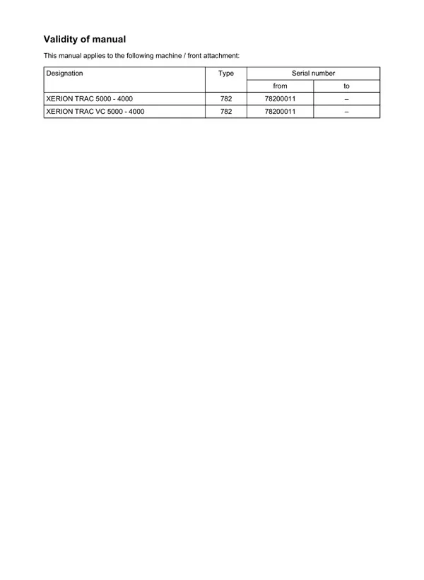 CLAAS XERION TRAC (VC) 5000-4000 Tractor (Type 782) Service Repair Manual Instant Download (Serial number 78200011 and u