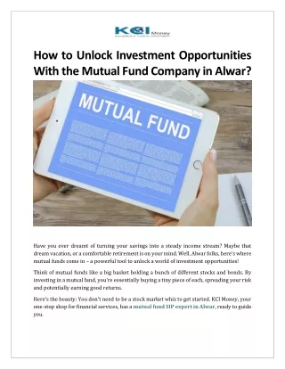 How to Unlock Investment Opportunities With the Mutual Fund Company in Alwar
