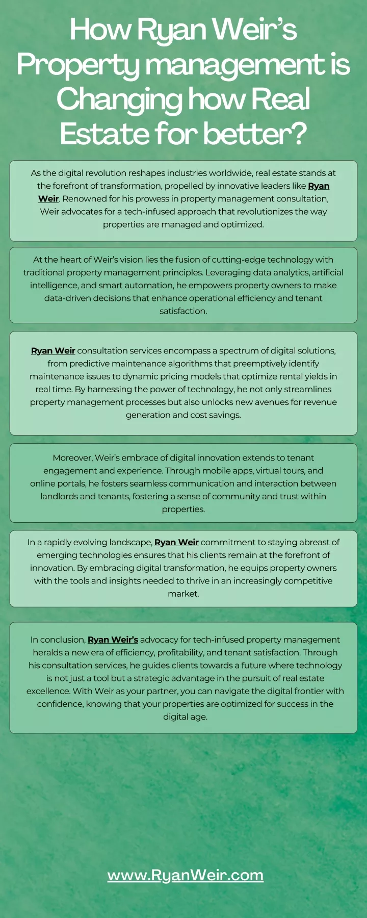 how ryan weir s property management is changing