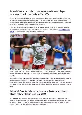 Poland VS Austria Poland honors national soccer player murdered in Holocaust in Euro Cup 2024