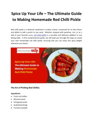 Spice Up Your Life – The Ultimate Guide to Making Homemade Red Chilli Pickle