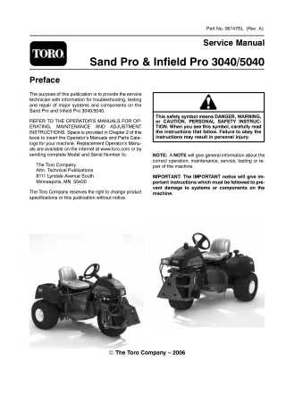 Toro Sand Pro and Infield Pro 3040 5040 Service Repair Manual