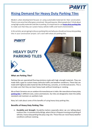 Rising Demand for Heavy Duty Parking Tiles