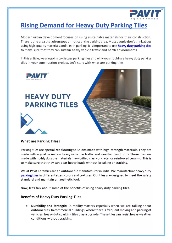 rising demand for heavy duty parking tiles