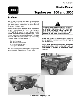 Toro Topdresser 1800 Series Service Repair Manual