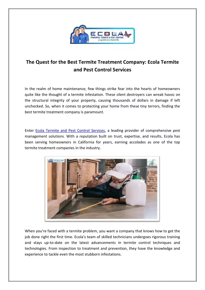 the quest for the best termite treatment company