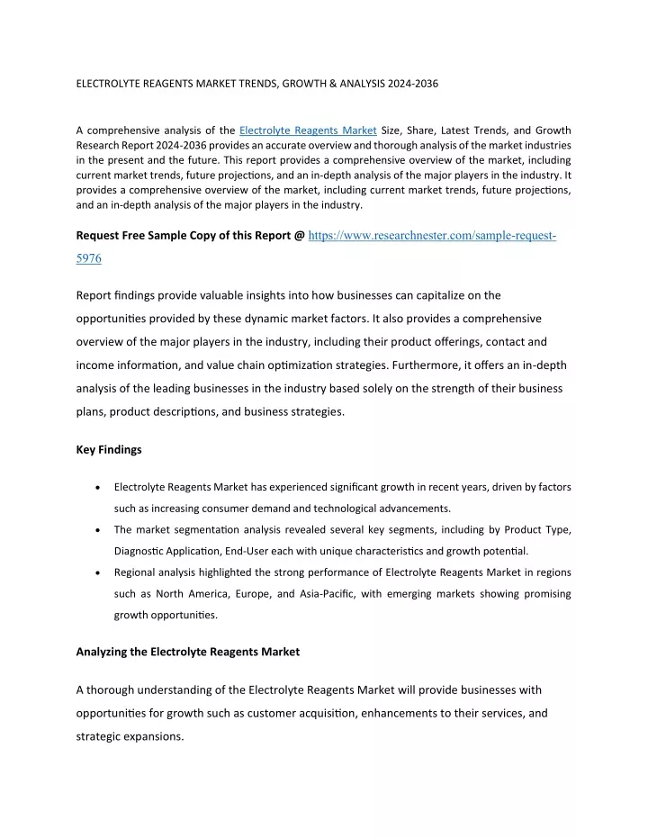 electrolyte reagents market trends growth