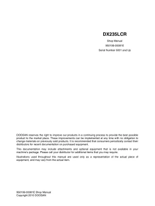 Daewoo Doosan DX235LCR Excavator Service Repair Manual Instant Download (Serial Number 5001 and Up)