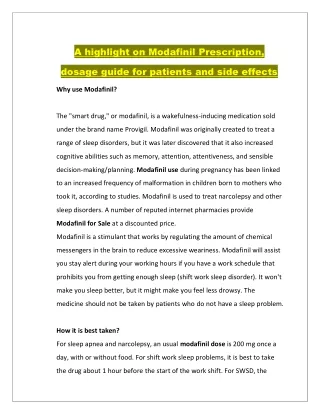 a highlight on modafinil prescription