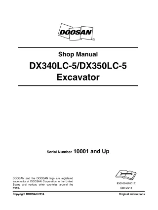 Daewoo Doosan DX340LC-5, DX350LC-5 Excavator Service Repair Manual Instant Download (Serial Number 10001 and Up)